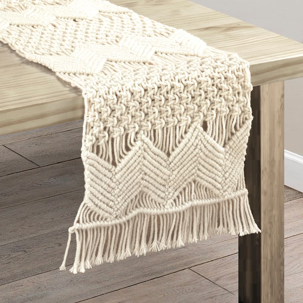 Lush Decor Boho Macrame Handcrafted Indoor/Outdoor Washable Water Repellent Runner Single - 13" x 72"+3" Fringe