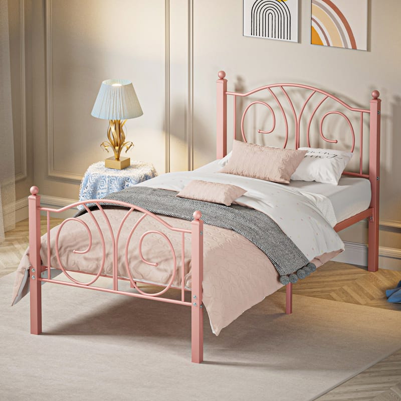 VECELO Platform Bed Frame with Scroll Headboard Twin/Full/Queen Size Beds
