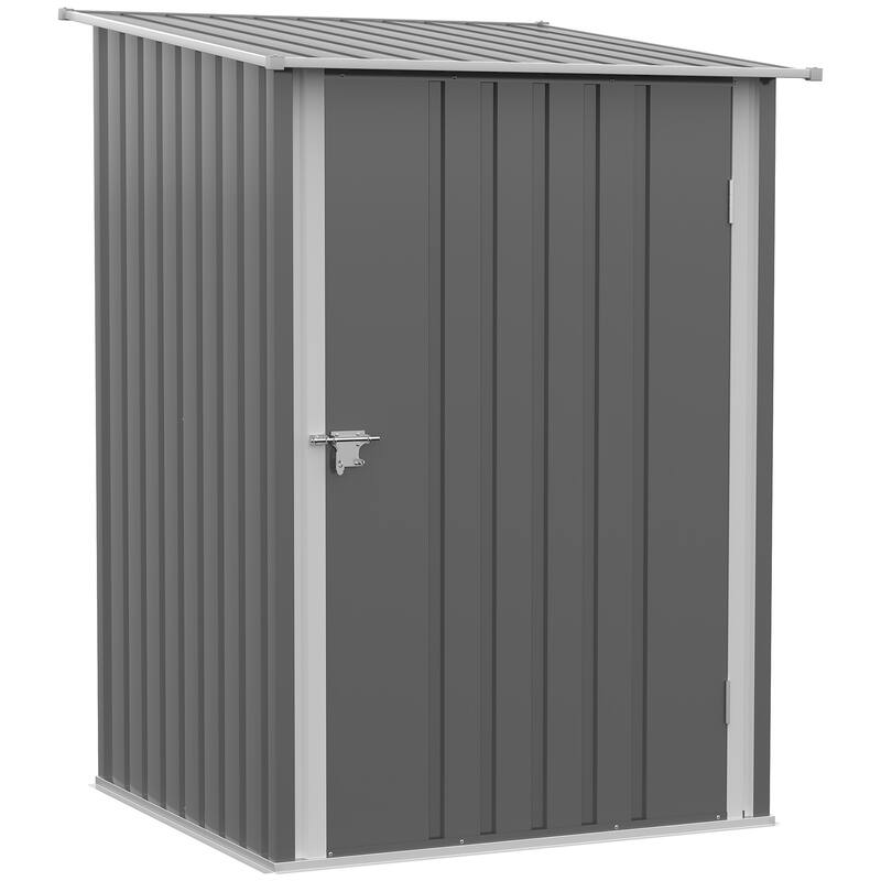 Outsunny 3.3' x 3.4' Lean-to Garden Storage Shed, Outdoor Galvanized Steel Tool House with Lockable Door for Patio