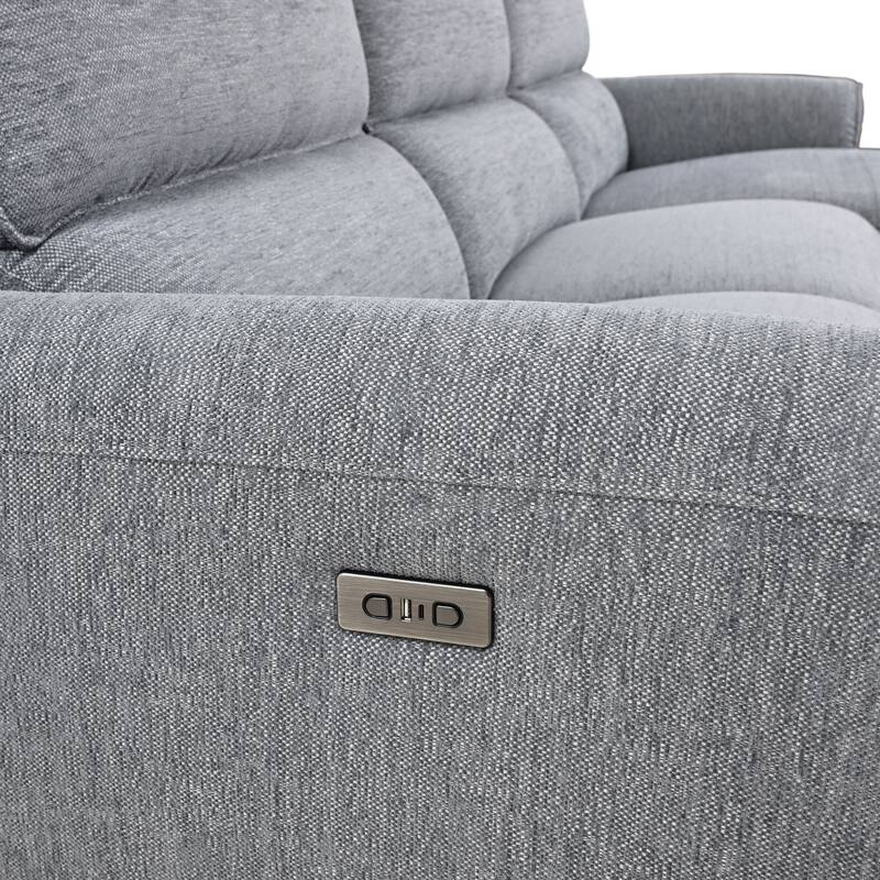 Furniture of America Pirel Modern Chenille L-Shaped Sectional Recliner with Chaise and USB Ports