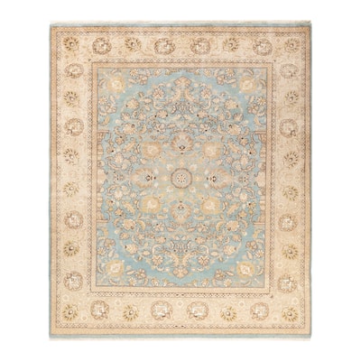 Overton Hand Knotted Wool Vintage Inspired Modern Contemporary Eclectic Light Blue Area Rug - 8 x 10