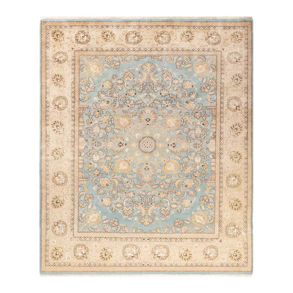 Overton Hand Knotted Wool Vintage Inspired Modern Contemporary Eclectic Light Blue Area Rug - 8 x 10