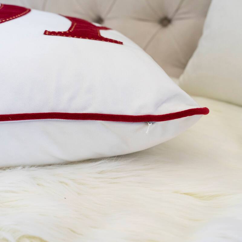 JOY Embroidered Christmas Throw Pillow - 14x20" Velvet Lumbar Cushion in Red and White with Green Holiday Accents