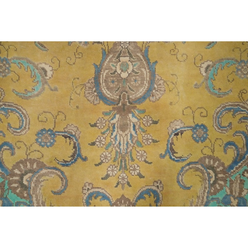 Hand Knotted Oriental 100% Wool Carpet Traditional Floral Yellow & Gold Tabriz Area Rug - 10' 11'' X 7' 6''
