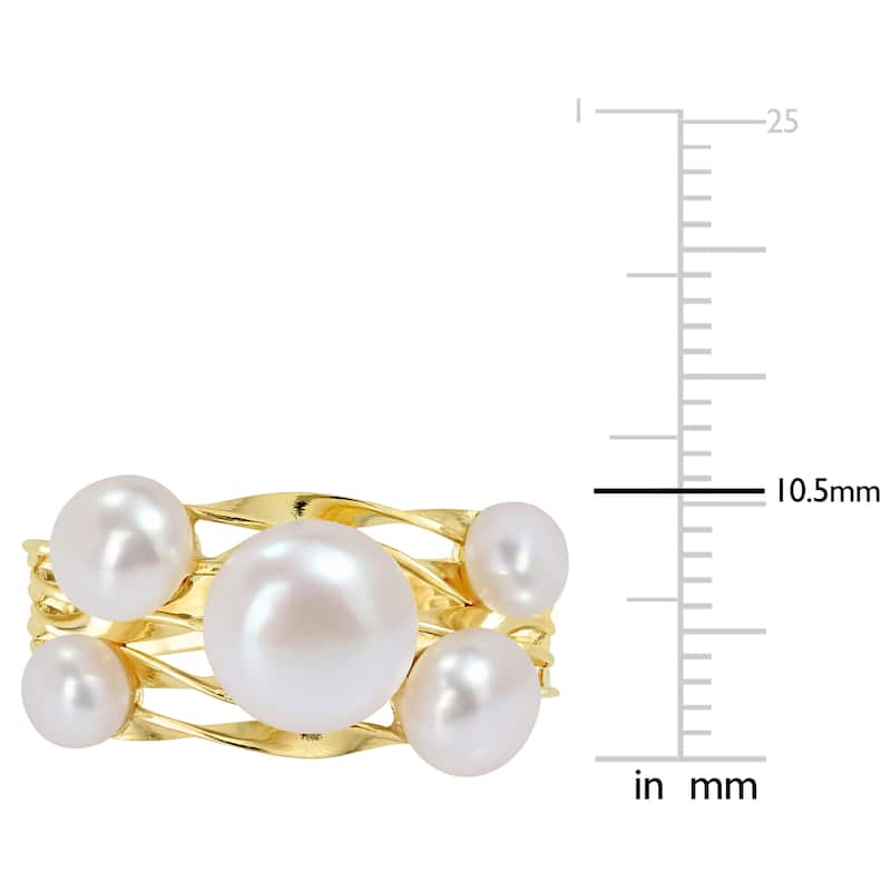 Miadora 4-7.5mm Cultured Freshwater Pearl Cocktail Coil Ring in Yellow Plated Sterling Silver