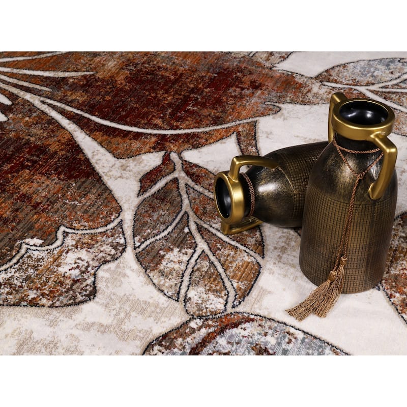 Anna Collection Floral Beige/Red/Grey Area Rug