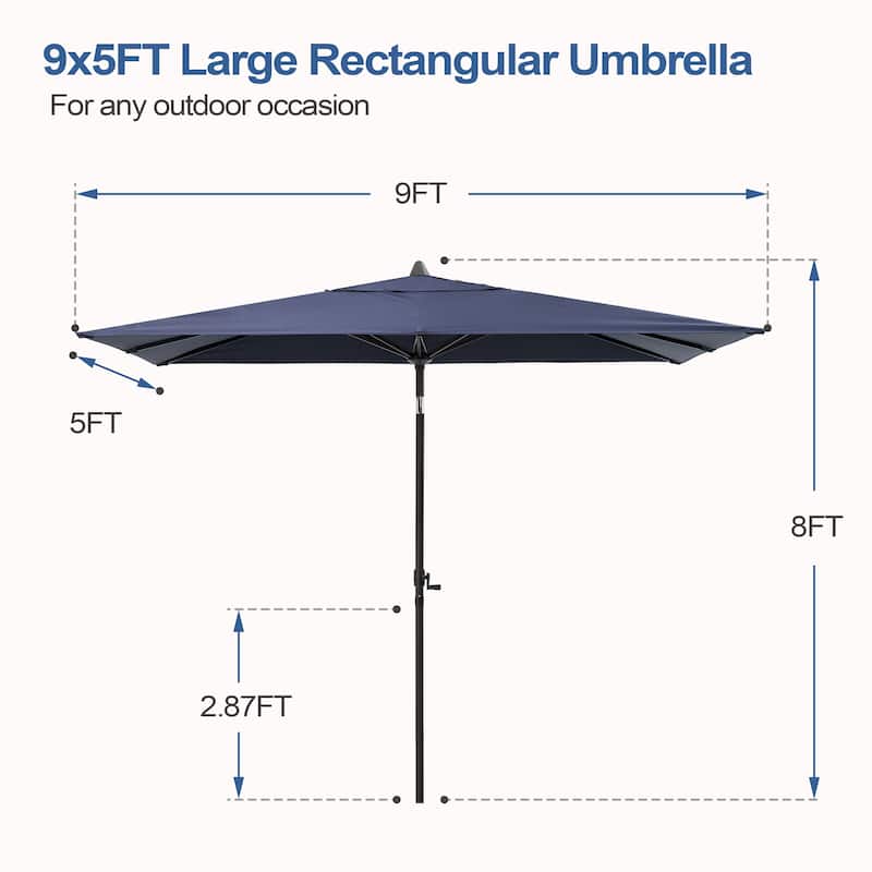 VredHom 9x5 Ft Outdoor Rectangular Market Umbrella