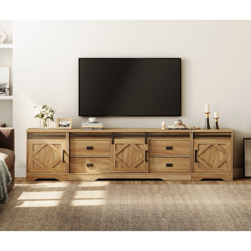 Modern Farmhouse TV Stand for up to 85" 110" 140" TVs - 98.4 in - Vintage Oak