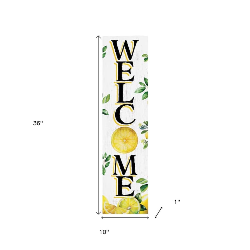 HomeRoots 36" White Yellow And Green Solid Wood Welcome Lemon Porch Sign