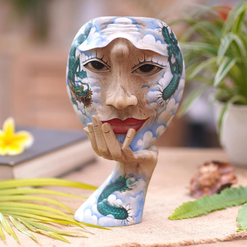 Novica Handmade Dragon Sky Wood Mask Sculpture