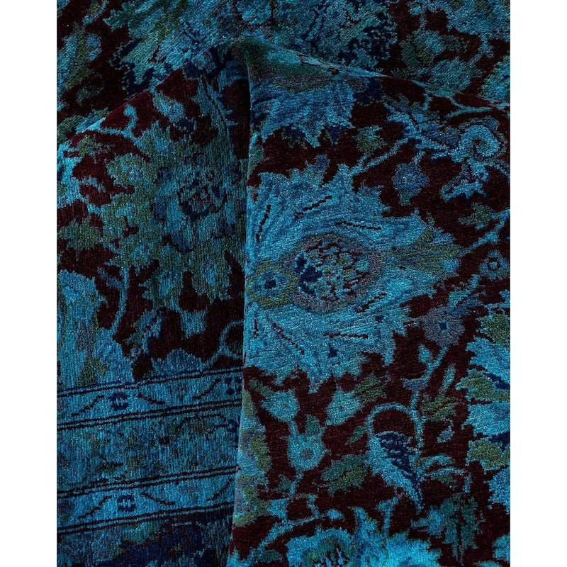 Overton Hand Knotted Wool Vintage Inspired Modern Contemporary Overdyed Blue Area Rug - 8' 0" x 10' 7"
