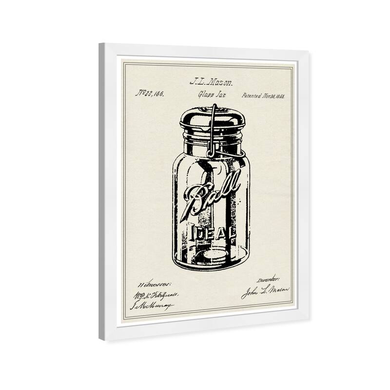 Wynwood Studio Prints Food and Cuisine Mason Glass Jar Patent 3 Black and Eggshell Farmhouse Wall Art Canvas Print