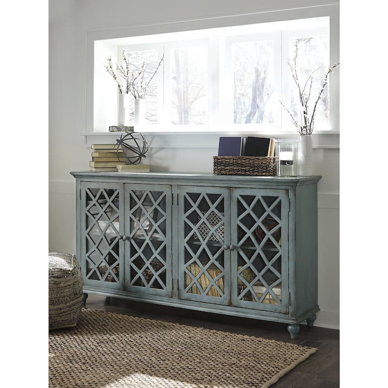Signature Design by Ashley Mirimyn Antique Blue Accent Cabinet - 69"W x 16"D x 38"H