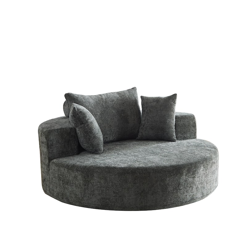 Chenille 360° Swivel Lounge Chairs with Fluffy Foam Cushion and Adjustable Backrest Pillow