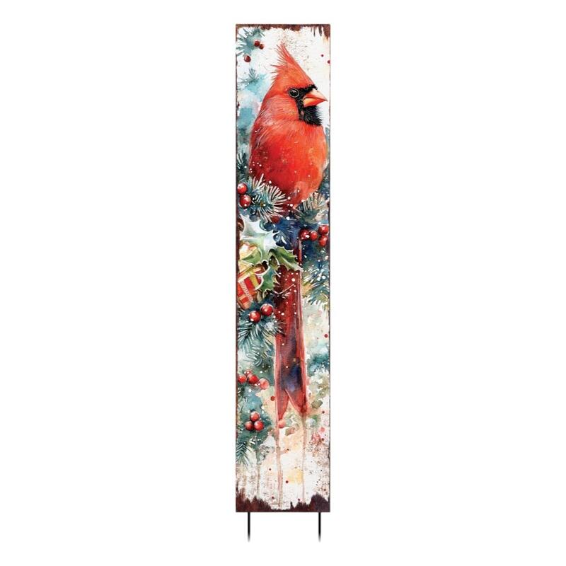 HomeRoots 42" Red Black And White Solid Wood Christmas Cardinal Garden Stake