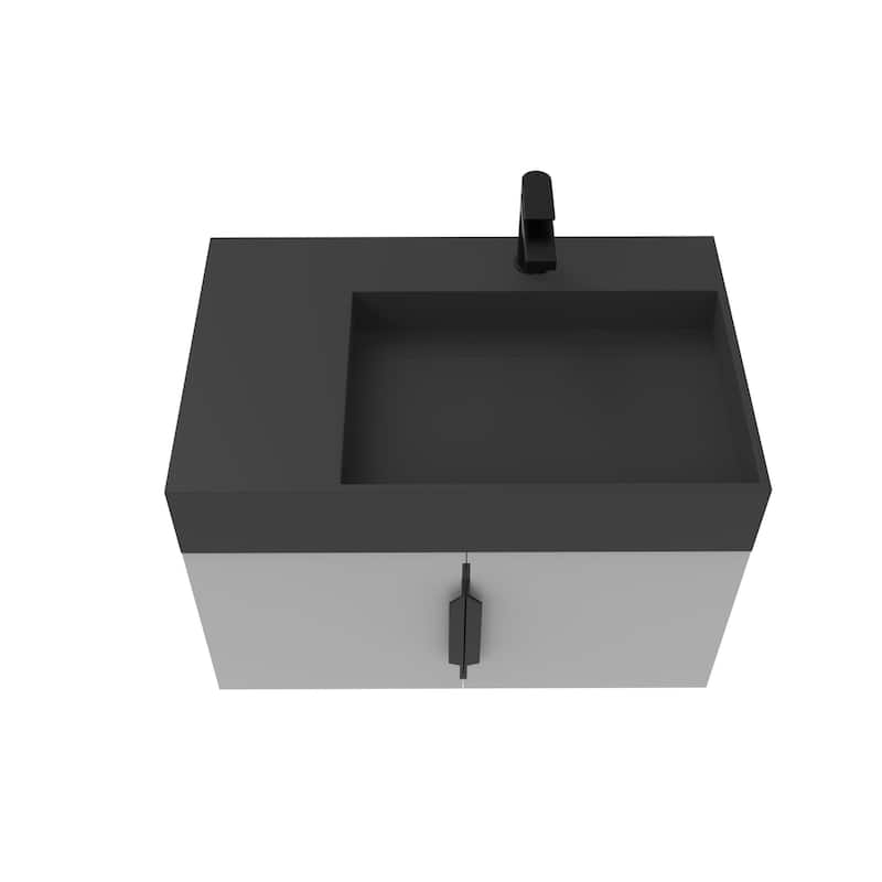 Amazon 30" Wall Mounted Bathroom Right Basin Vanity Set w/ Black Top