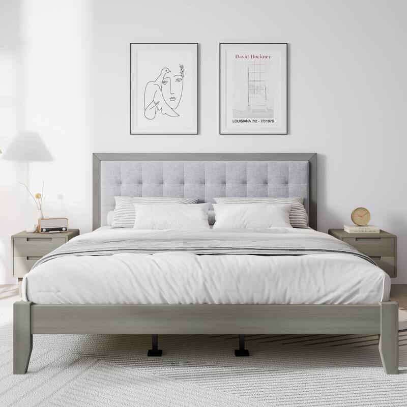 Christopher Knight Home - Emery Mid-Century Panel Bed Frame with Tufted Headboard
