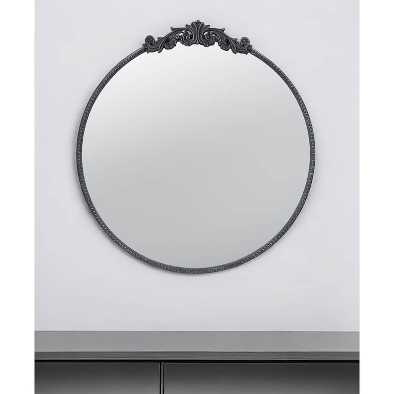HomeRoots 32" Black Crowned Top Iron Framed Accent Mirror - 30' X '32' X '1.5 - 30' X '32' X '1.5
