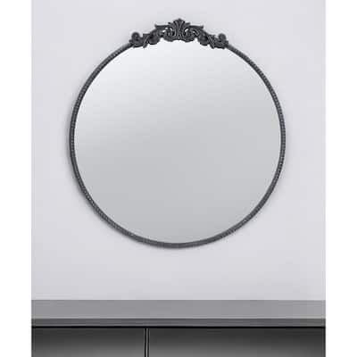 HomeRoots 32" Black Crowned Top Iron Framed Accent Mirror - 30' X '32' X '1.5