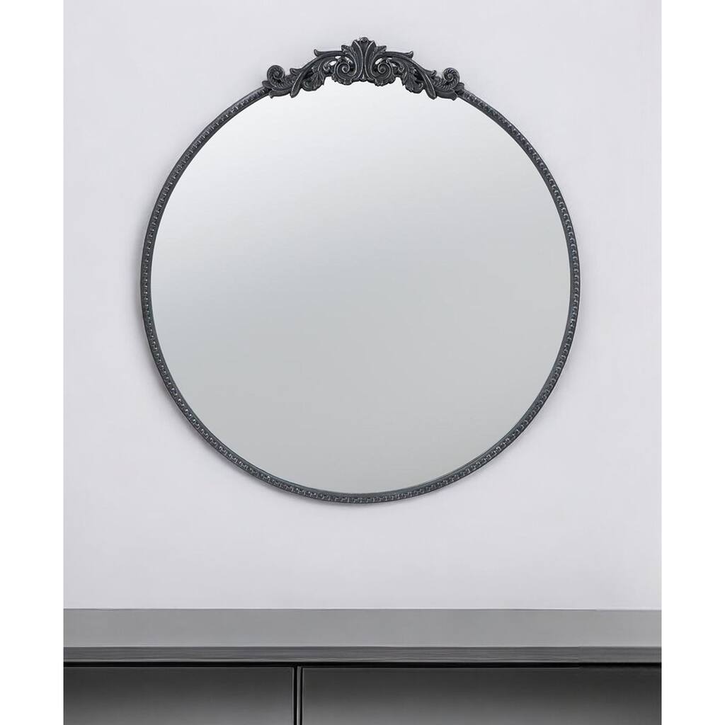 HomeRoots 32" Black Crowned Top Iron Framed Accent Mirror - 30' X '32' X '1.5