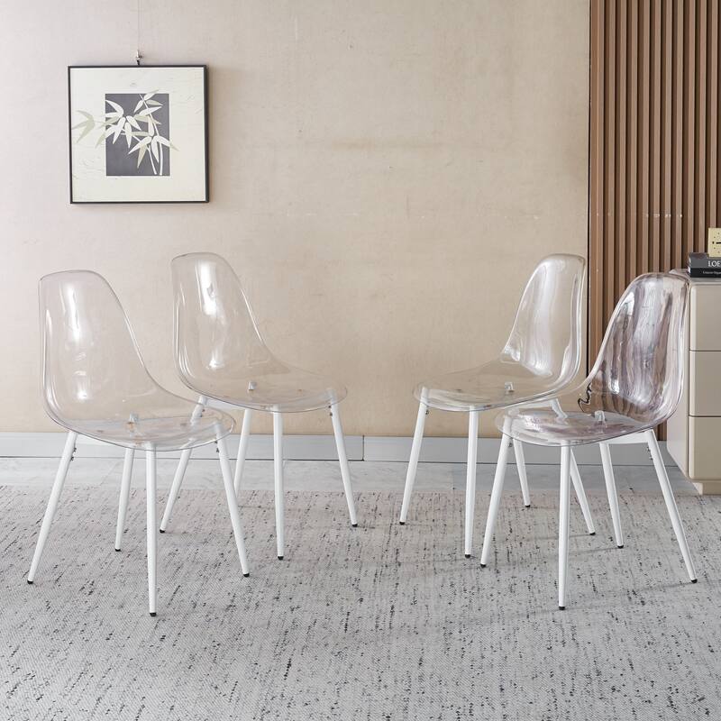 Transparent Shell Dining Chairs, Metal Legs Modern Design, Set of 4