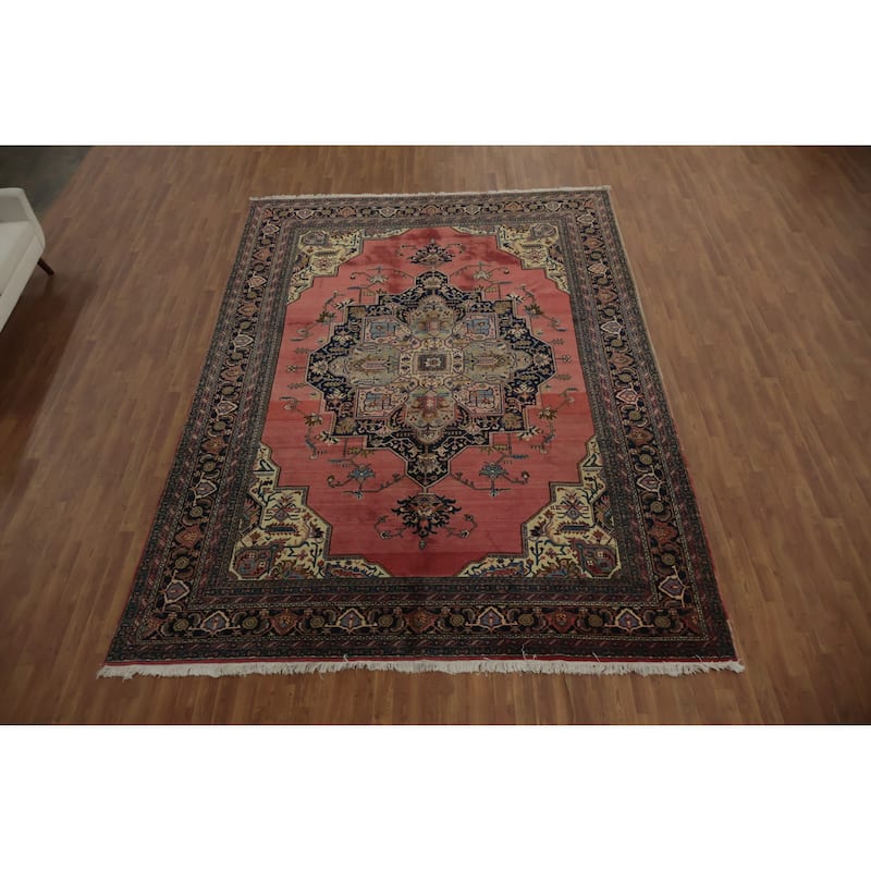 Hand Knotted Oriental 100% Wool Carpet Traditional Medallion Pink Heriz Area Rug - 12' 8'' X 9' 1''