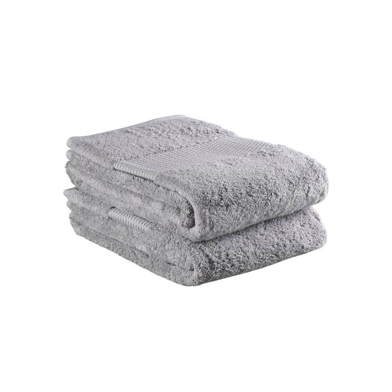 HomeRoots Set of Two Light Gray Cotton 16" X 30" Quick Dry Terry Cloth Hand Towels - 30.00' X '16.00' X '1.00