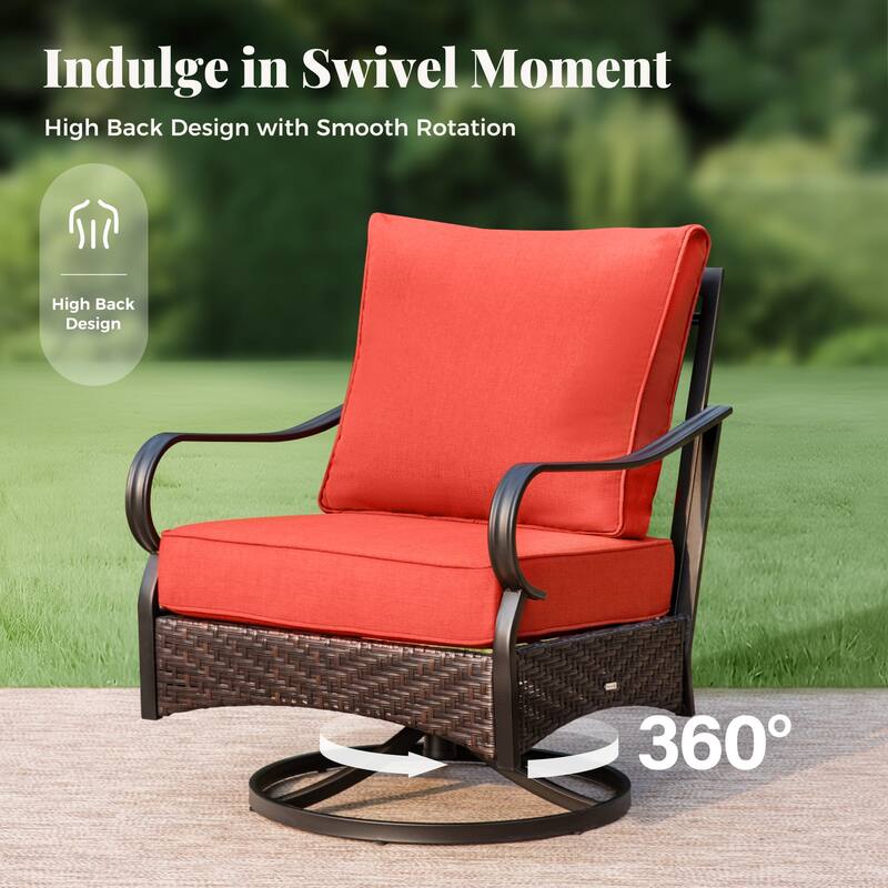 MAISON ARTS Patio Furniture Set with 56" Fire Pit Table, Deep Seating Sofa & Swivel, Rocking, and Fixed Chairs (5 Seats, Beige)