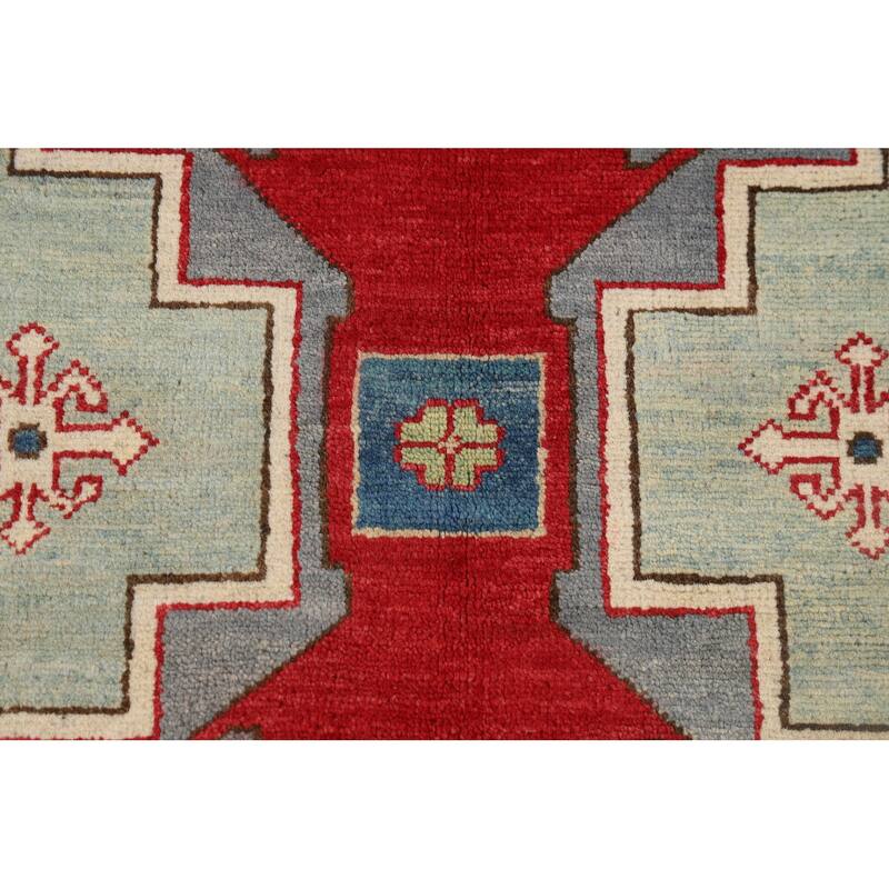 Green Kazak Accent Rug Hand-Knotted Wool Carpet - 3'6" x 4'11"