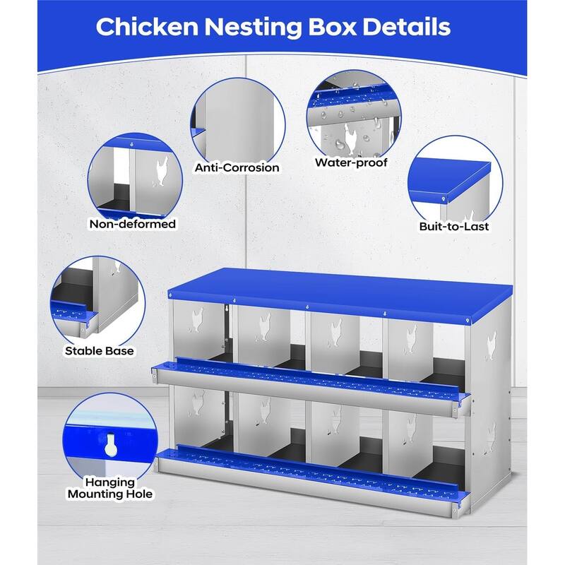 8 Compartment Nesting Box, Chicken Laying Box, Easy to Clean and Install