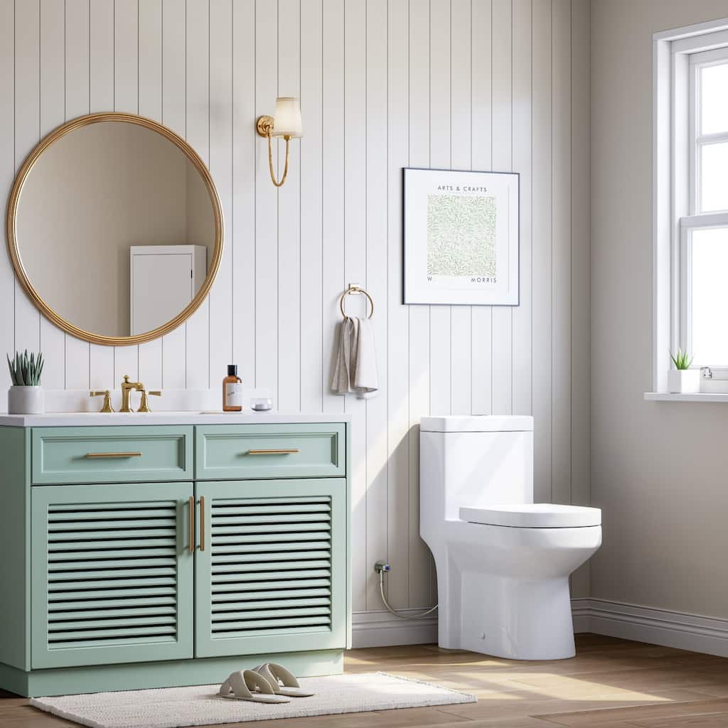 HOROW One Piece White Toilet featuring Dual Flush 0.8/1.28 GPF with Seat - N/A