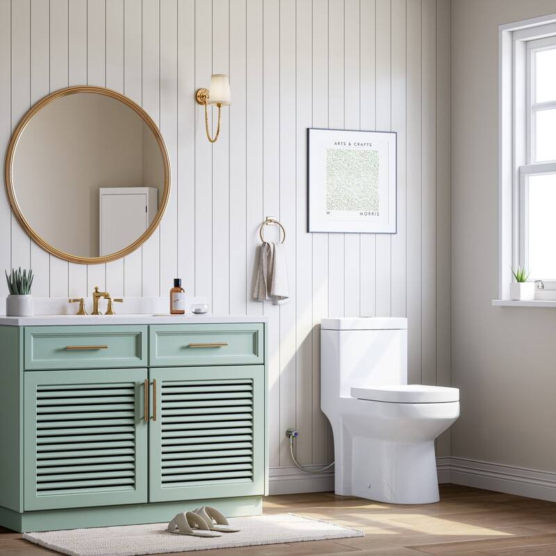 HOROW One Piece White Toilet featuring Dual Flush 0.8/1.28 GPF with Seat - N/A - White