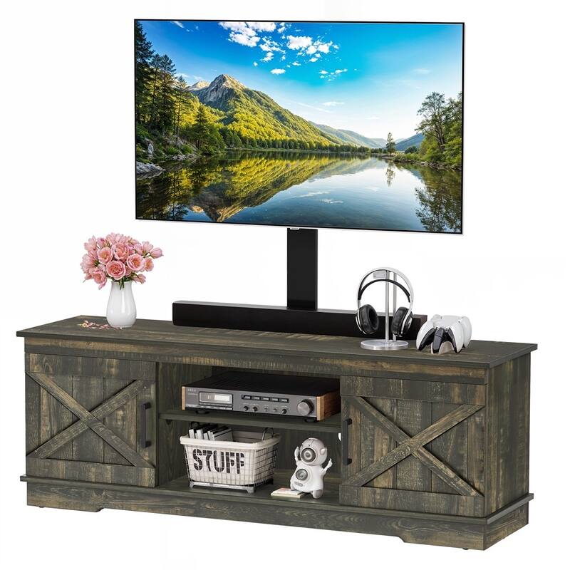Farmhouse TV Stand with Mount for 45/55/60/65/70 inch TVs Dark Oak - 58 inches
