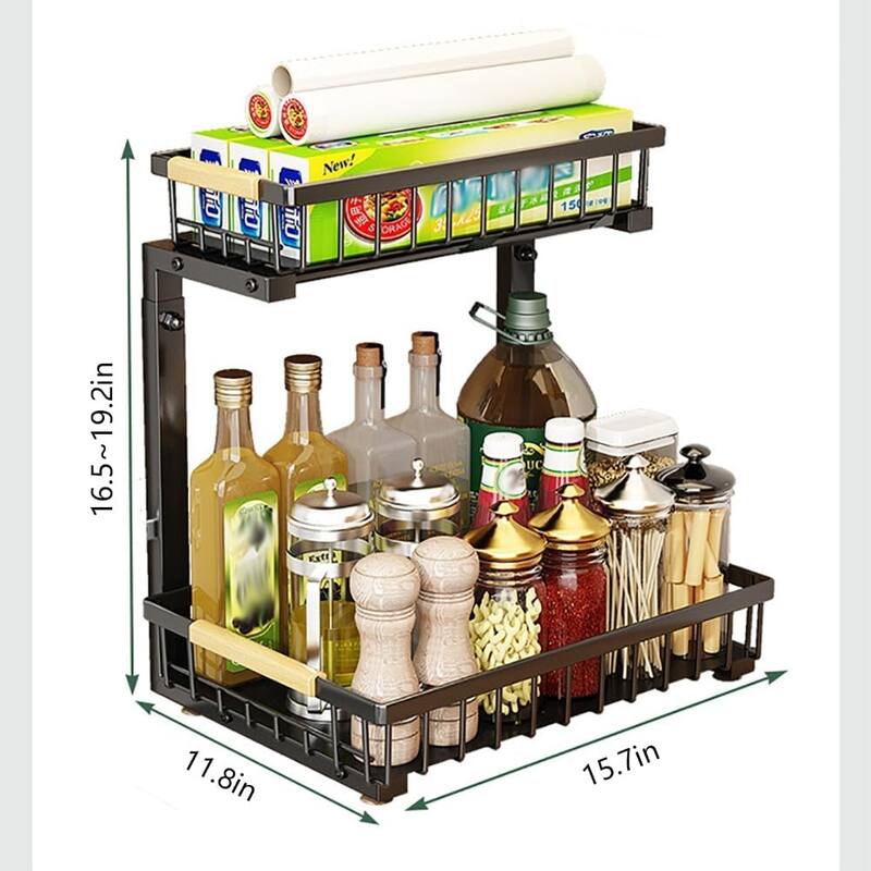 Metal Under Sink Organizer, 2 Tier Pull Out Cabinet Slide Out Shelf