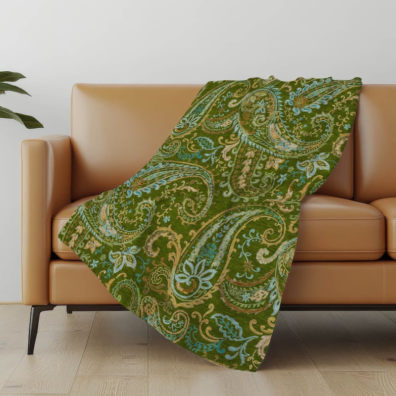 Premium Machine Washable Paisley Sherpa Throw Blanket