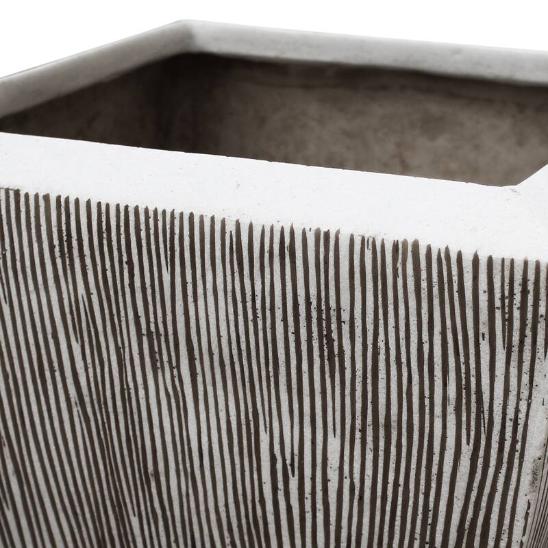 Hand Made Square Flower pot with Ribbed Design, White, Set of 3