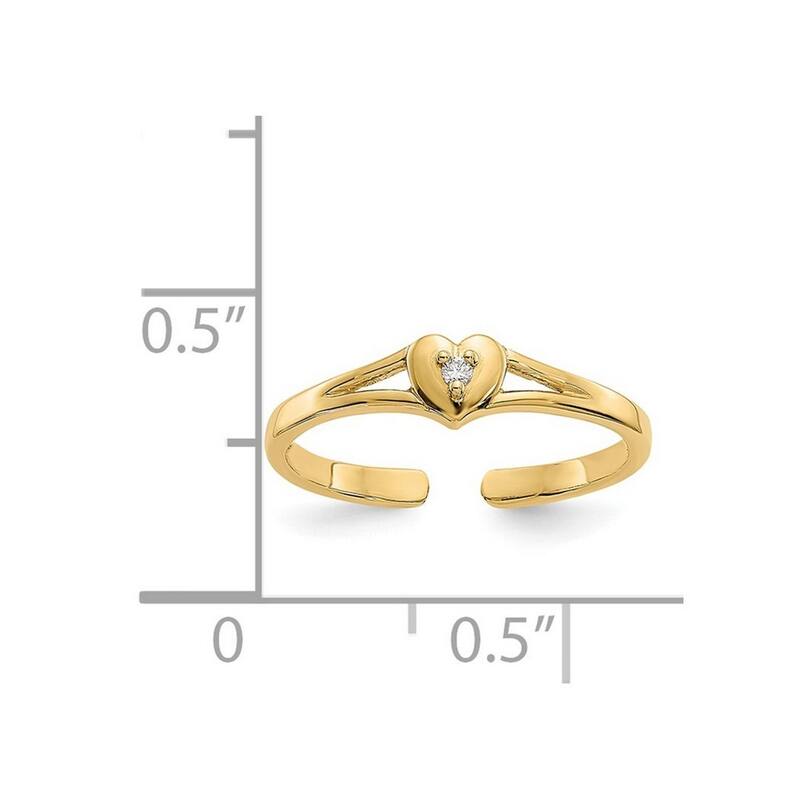 Curata 14 karat Yellow Gold .01ct Genuine Diamond Love Heart Toe Ring