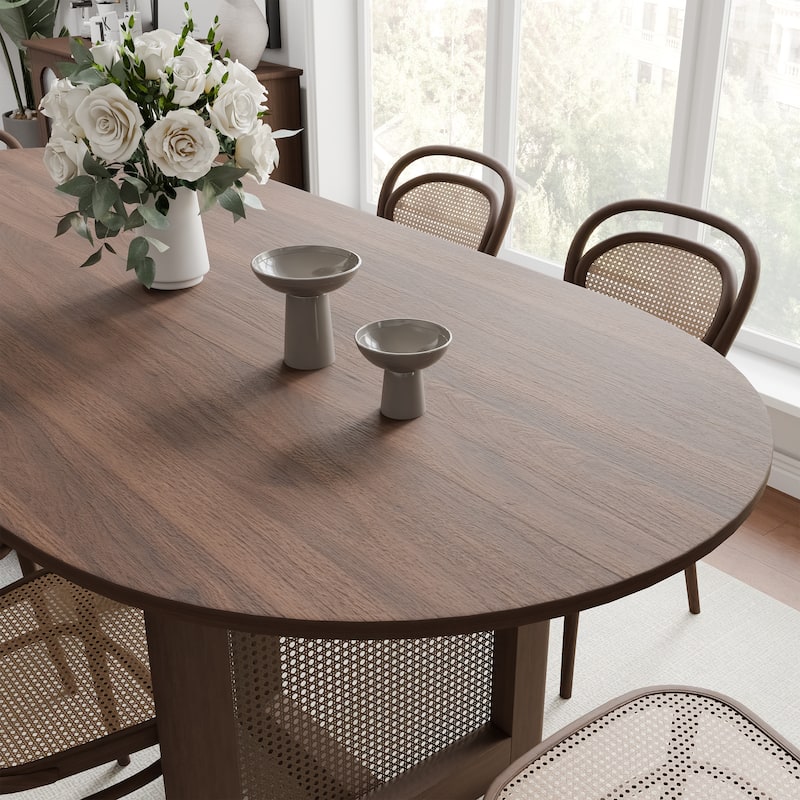 Modern Farmhouse Kitchen Dining Room Table Furniture Oval Kitchen Table with Rattan Woven Legs for Kitchen Bar Living Room