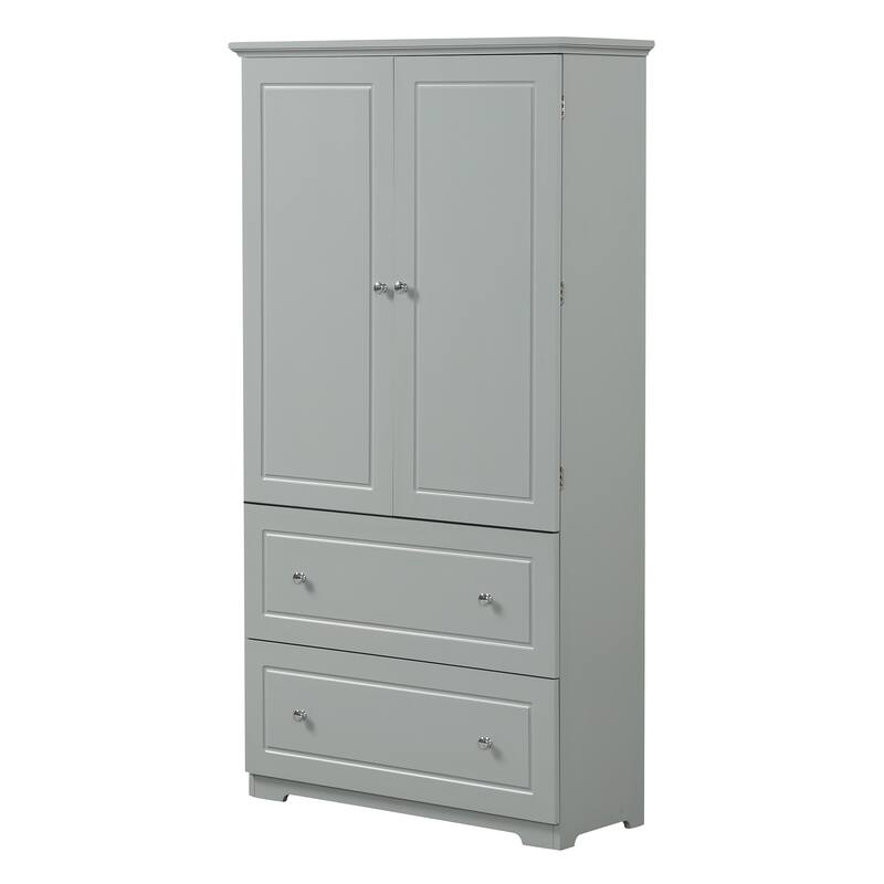 Roomfitters Wide Bathroom Storage Cabinet with 2 Drawers Adjustable Shelf Freestanding Painted MDF Construction, Grey