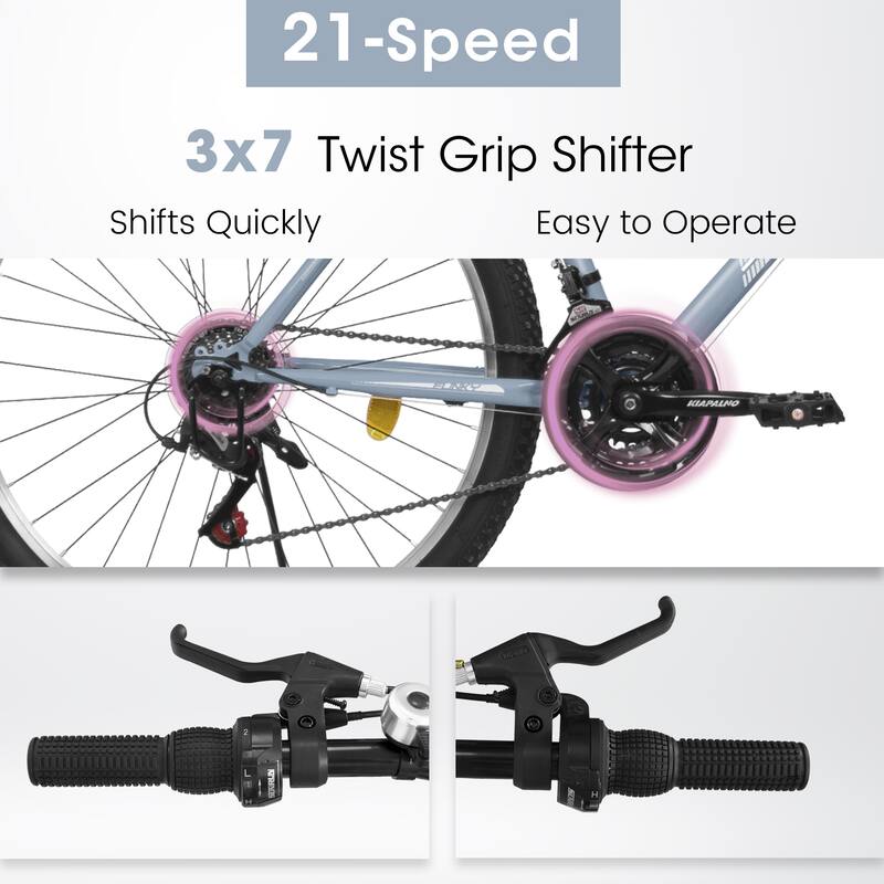 Unisex Mountain Bike - Carbon Steel Frame, Multiple Speeds, Dual V-Brake - 24