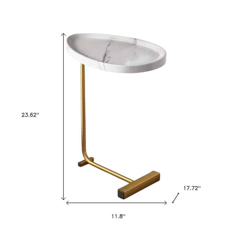 HomeRoots Set of Two White and Gold Faux Marble and Metal Oval End Tables - 11.80 in. x 23.62 in. x 17.72 in.