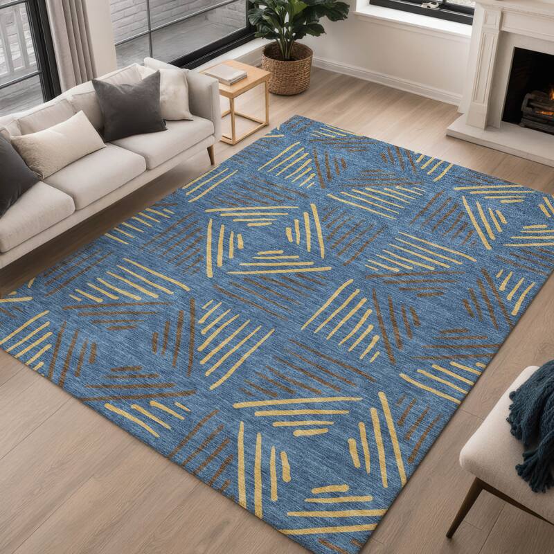 Machine Washable Indoor/ Outdoor Geo Dia Chantille Rug