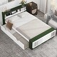 preview thumbnail 3 of 10, Full Size Platform Bed with Trundle and USB Charging, Wooden Kids Bed Frame with Storage Headboard and Footboard, White+Green