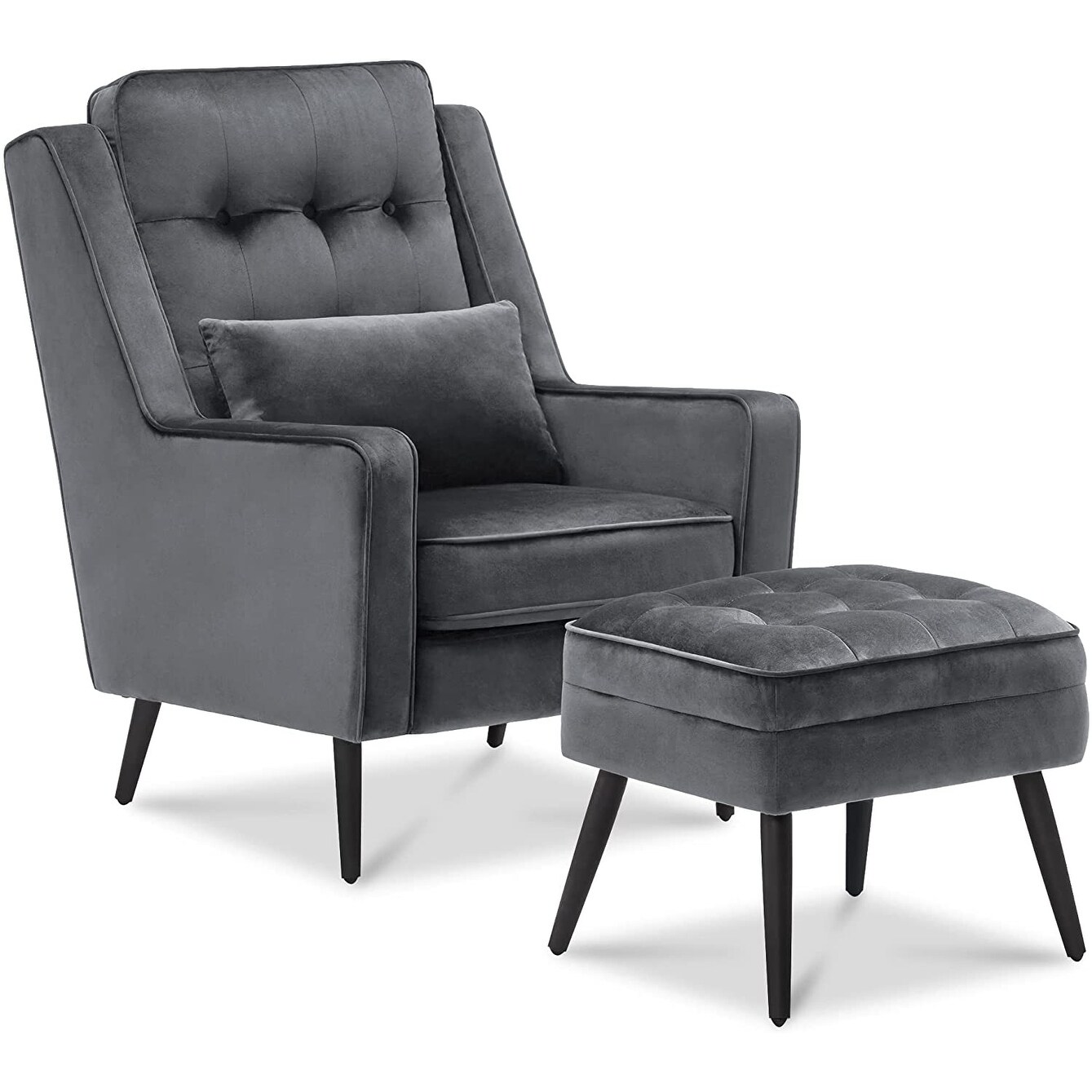 Mcombo Modern Accent Club Chair with Ottoman Velvet