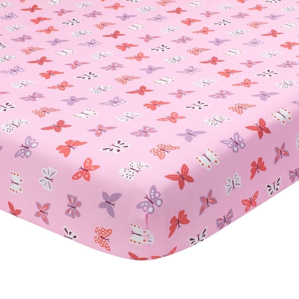 slide 2 of 5, Bedtime Originals Magic Garden Pink/Lavender Butterfly Fitted Crib Sheet