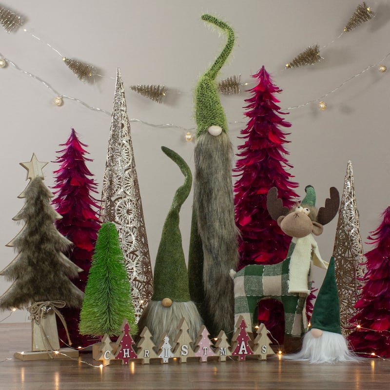 Pointy Hat Gnome Christmas Decoration - 8" - Dark Green and White