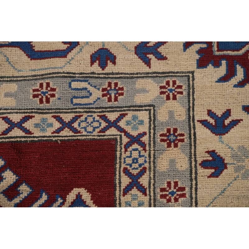 Geometric Red Kazak Area Rug Wool Carpet - 8'0" x 11'8"