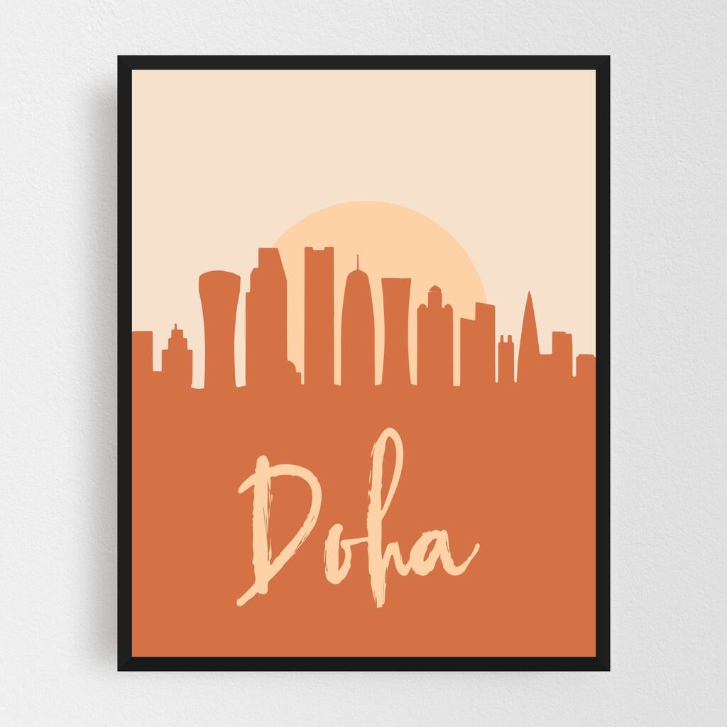 Doha Qatar City Cityscape Coordinates Framed Wall Art Print
