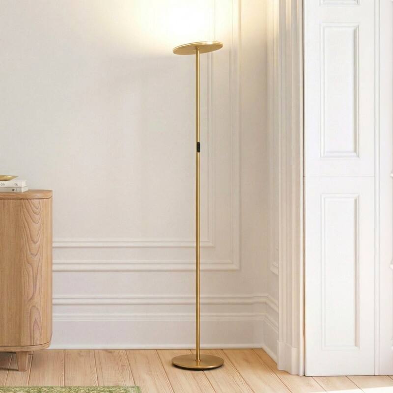 Brightech Sky 63 in. Industrial Dimmable LED Floor Lamp with Adjustable Head - Brass