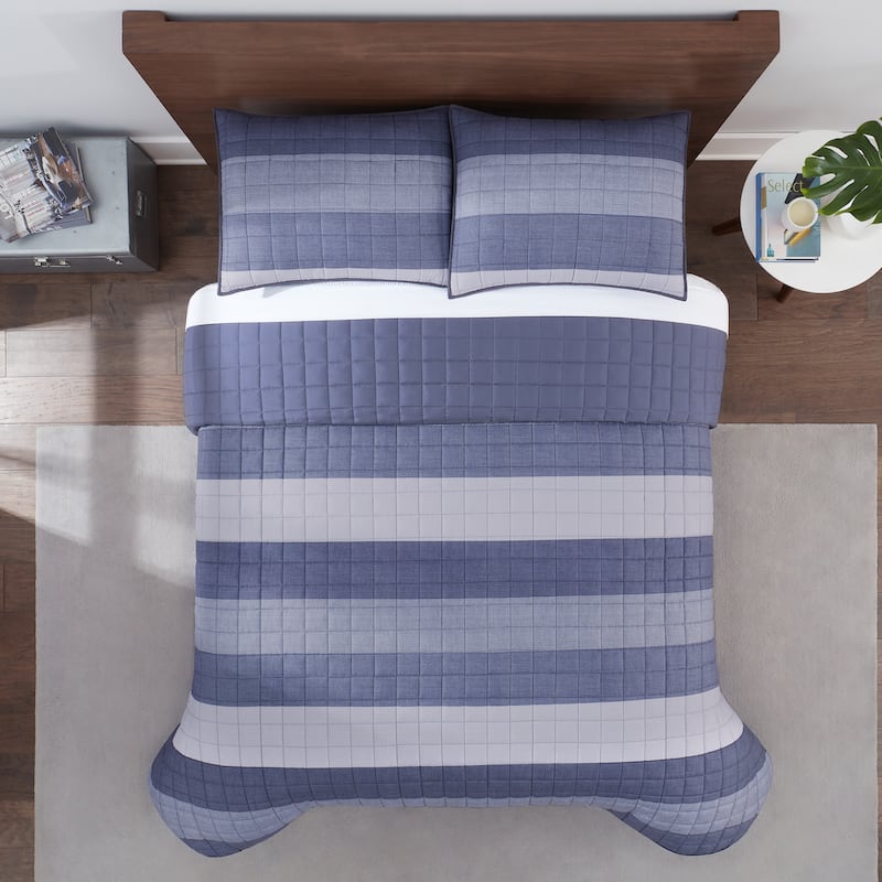 Serta Simply Comfort Billy Textured Stripe Quilt Set - Twin - Twin XL - Blue